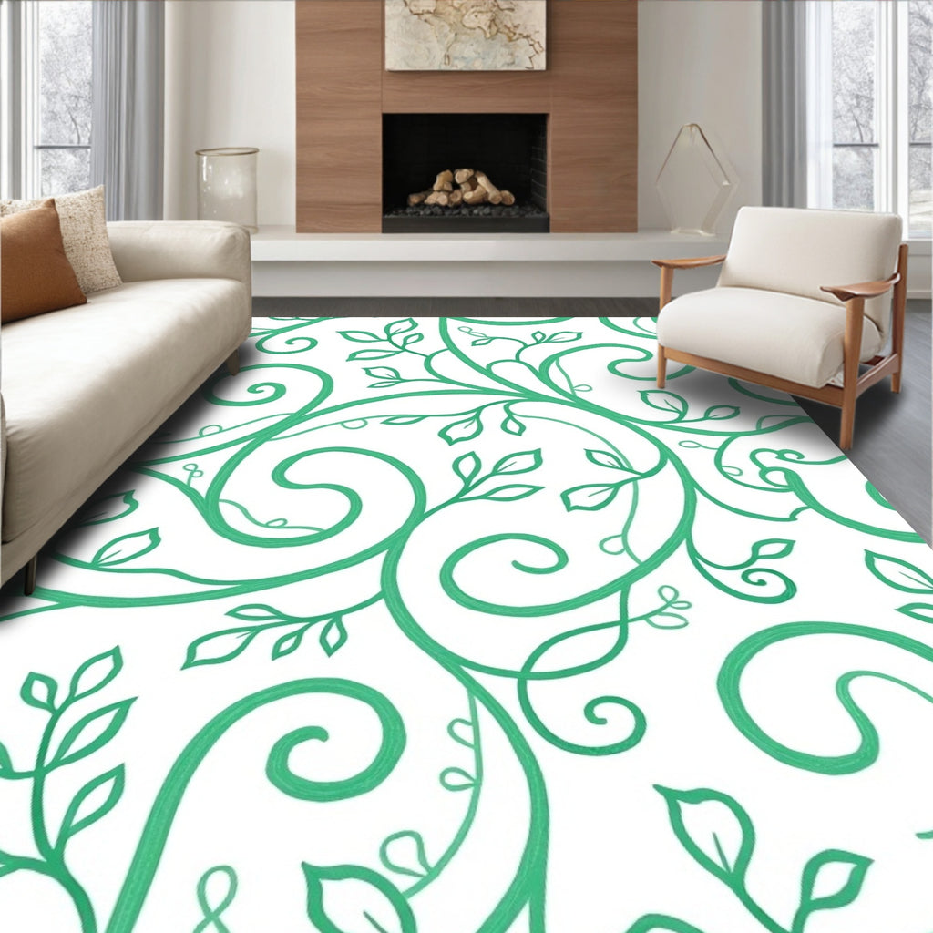 Emerald Vine Swirls Botanical Rug