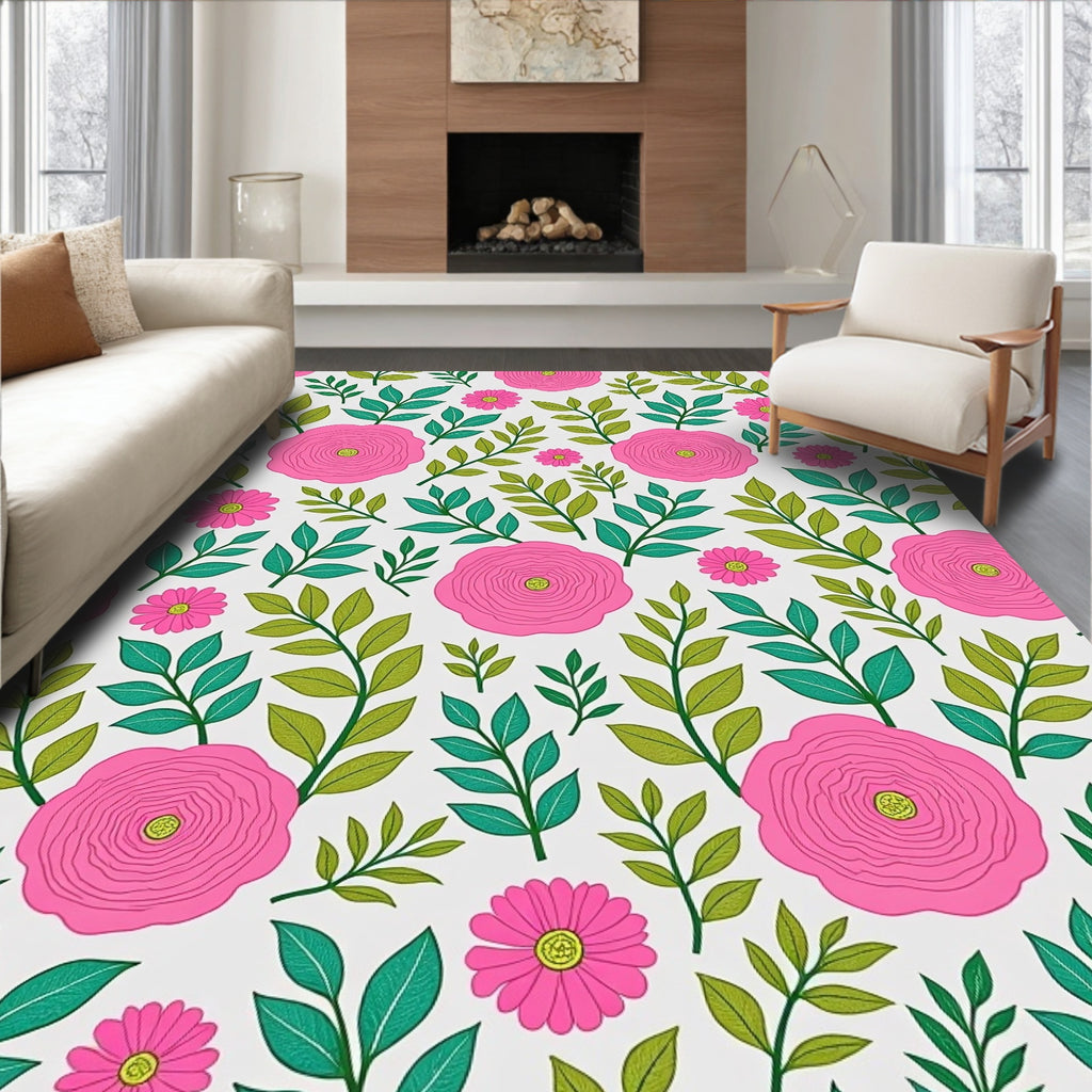 Whimsical Pink Blossom Leaf Medley Rug