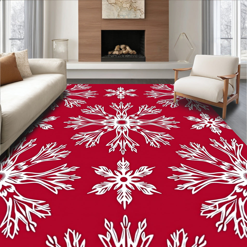 Crimson White Snowflake Medallion Arrangement Rug