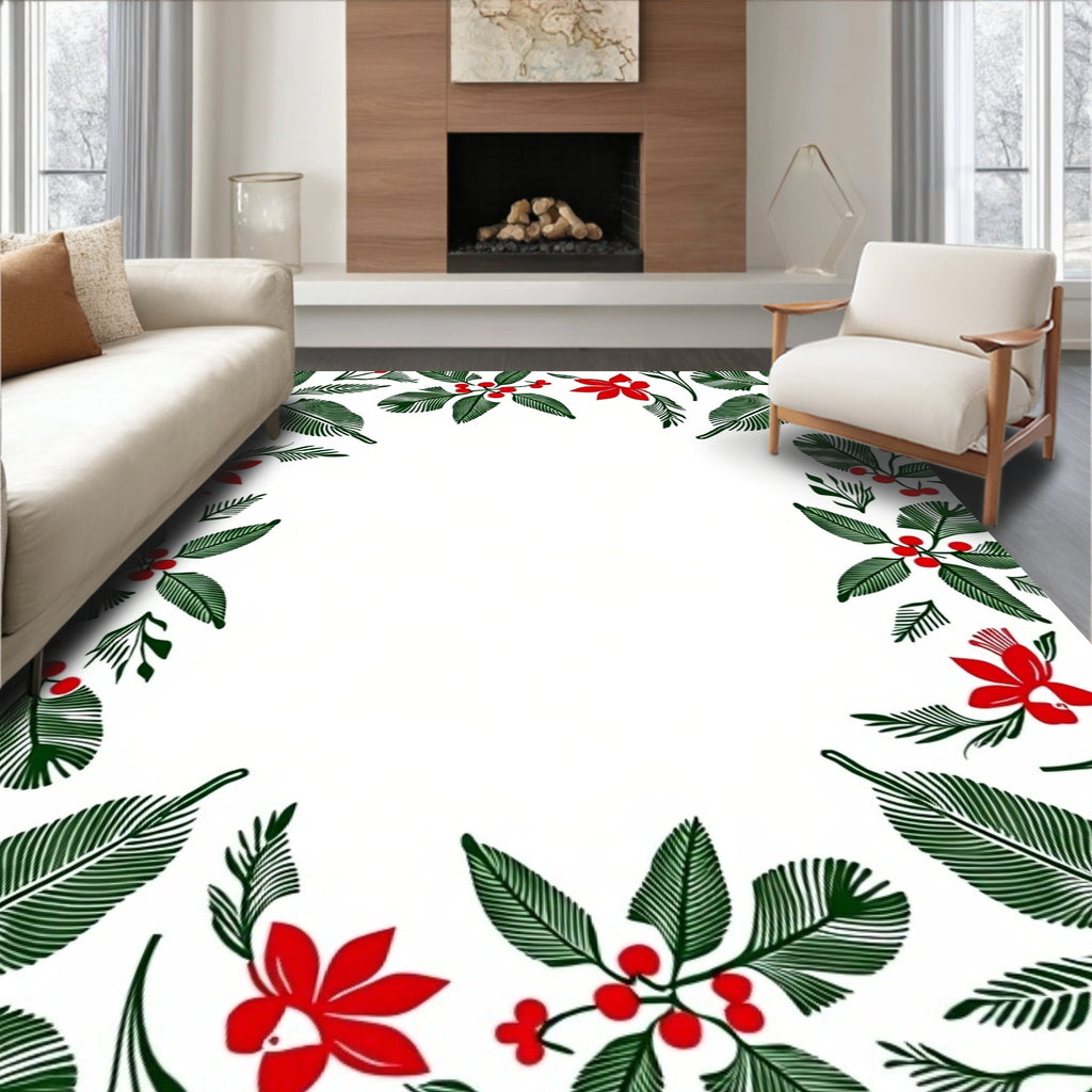 Festive Red Berry Leaf Border Rug