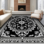Ancient Black White Floral Medallion Rug