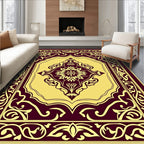 Maroon Golden Center Medallion Arch Rug