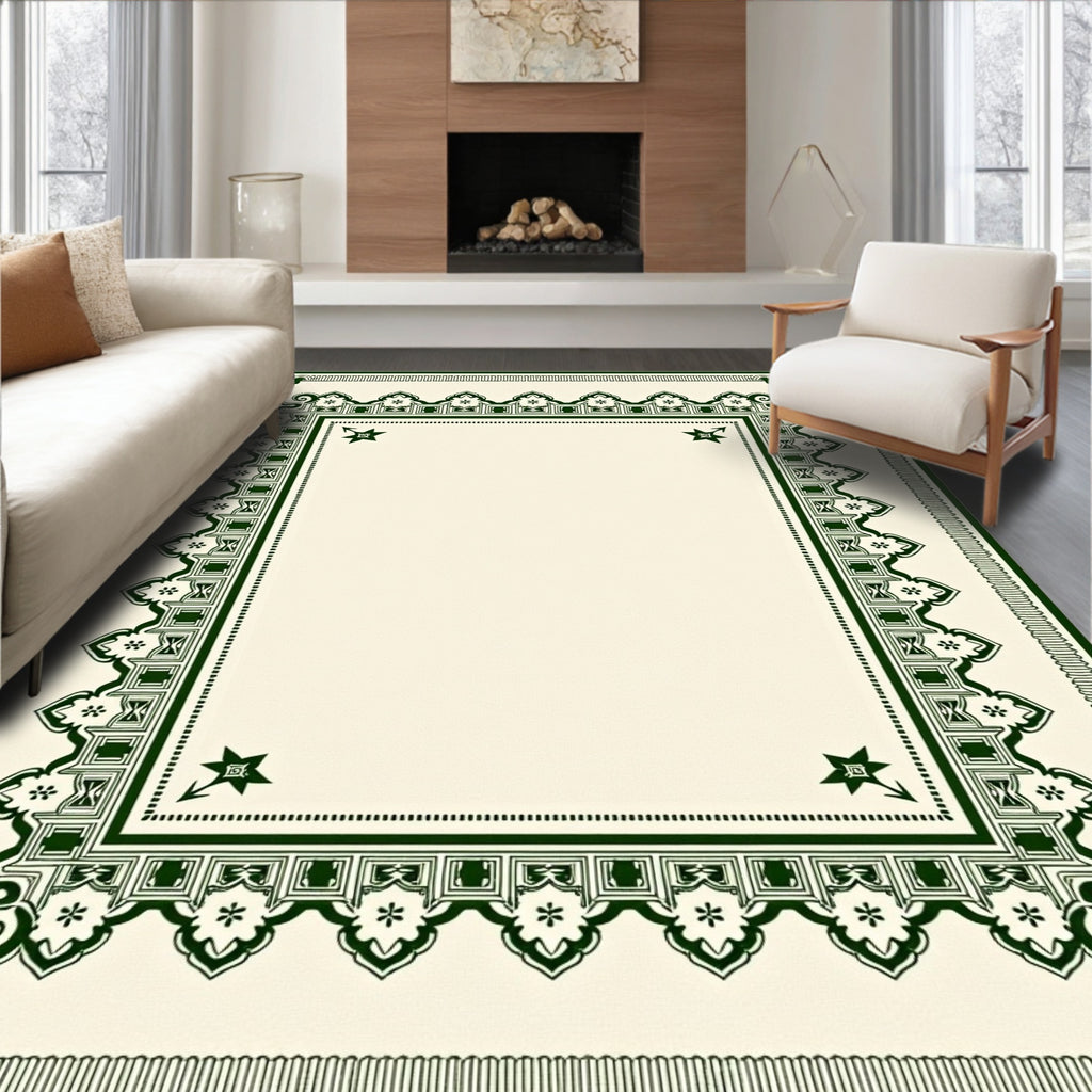 Deep Green Ornate Bordered Medallion Rug