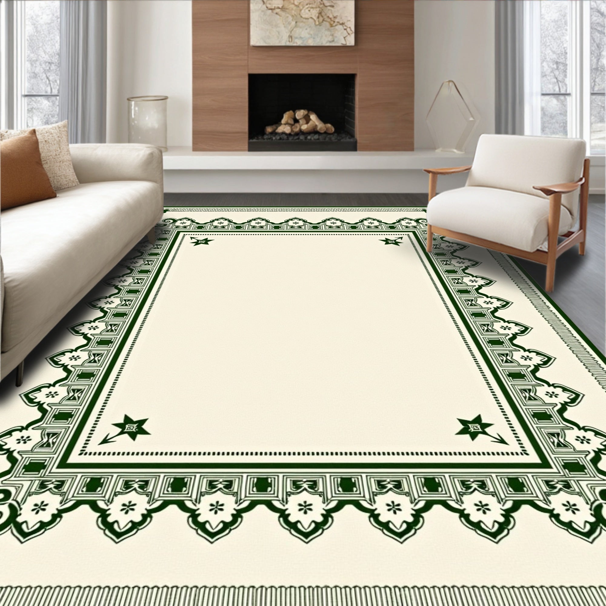 Deep Green Ornate Bordered Medallion Rug
