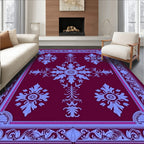 Burgundy Blue Floral Medallion Frame Rug
