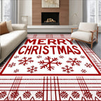 Red Plaid Snowflake Christmas Rug