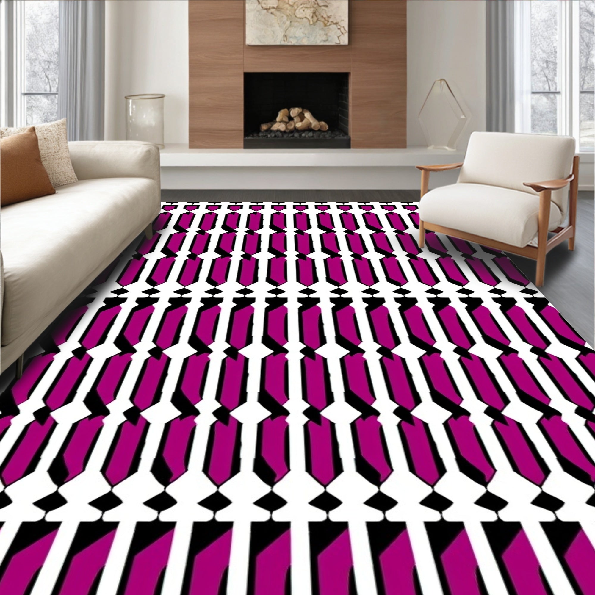 Vibrant Magenta Repeating Vertical Chain Rug