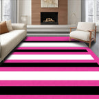 Bold Pink Black White Striped Rug
