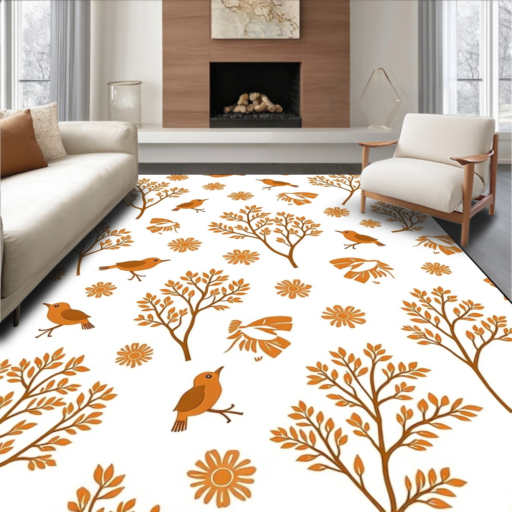 Autumn Birds and Trees Scene Rug