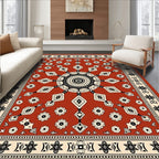 Rustic Red Floral Medallion Sunburst Rug