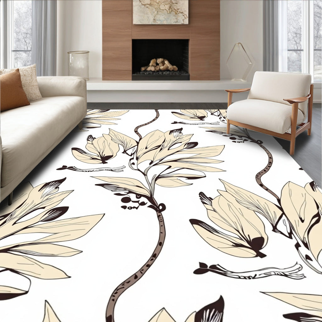 Cream Leafy Branch Art Rug