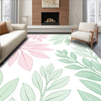 Soft Pink Green Leafy Branches Rug