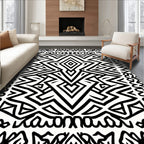 Bold Black Geometric Diamond Tribal Rug