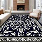 Midnight Ivory Ornate Floral Rug