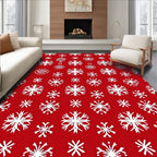 Winter White Snowflakes Red Background Rug