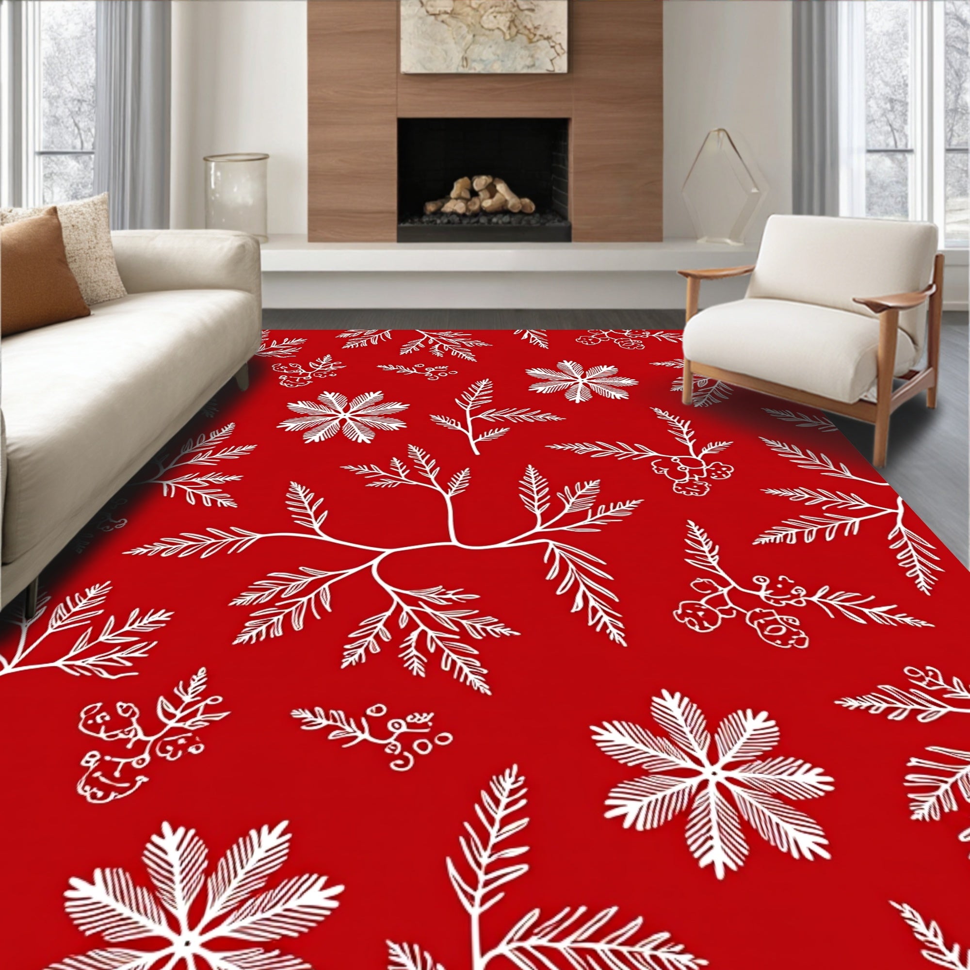 Crimson Fern and Berry Sprig Arrangement Rug