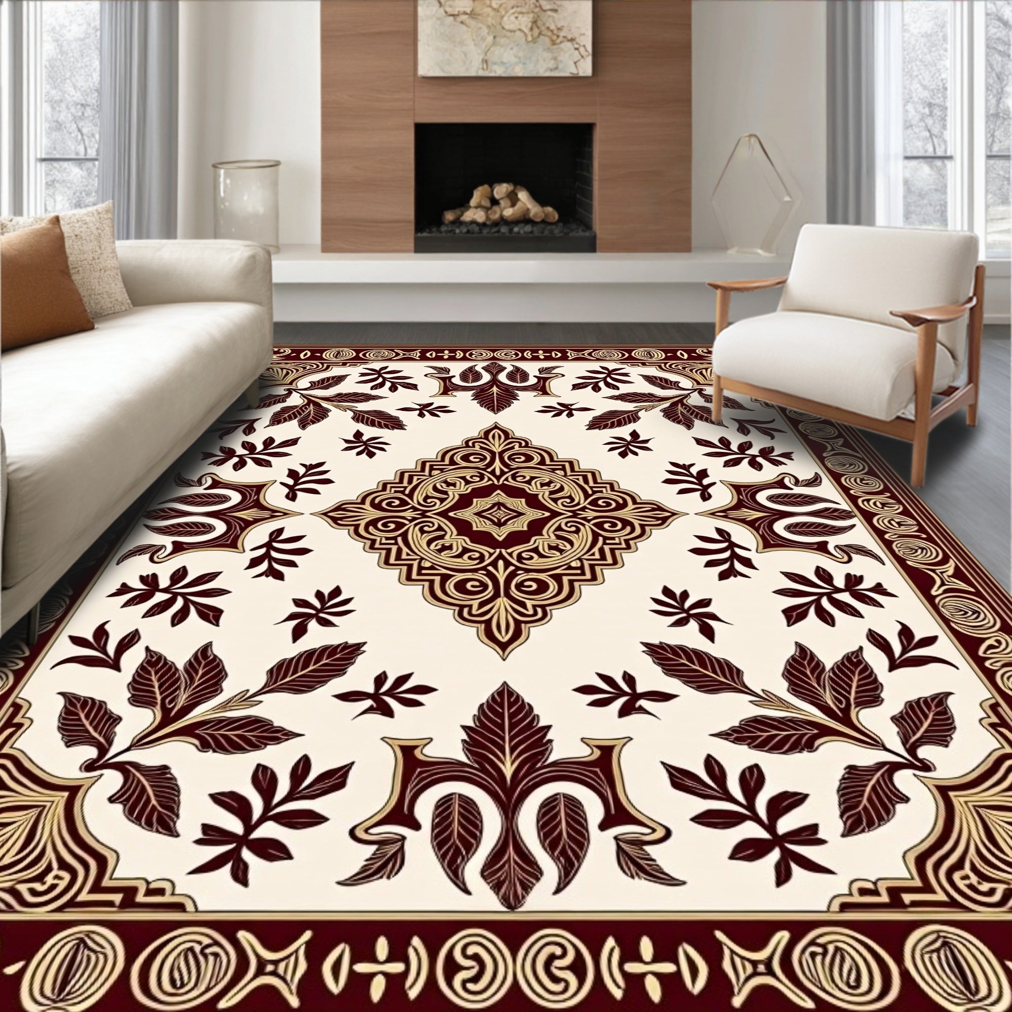 Crimson and Gold Floral Medallion Rug