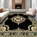 Black Gold Floral Medallion Border Rug