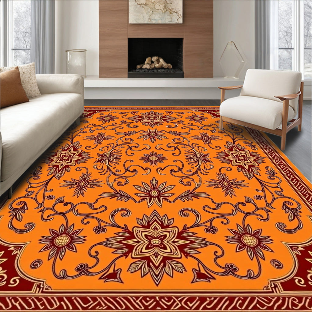 Crimson Floral Vine Medallion Cover Rug