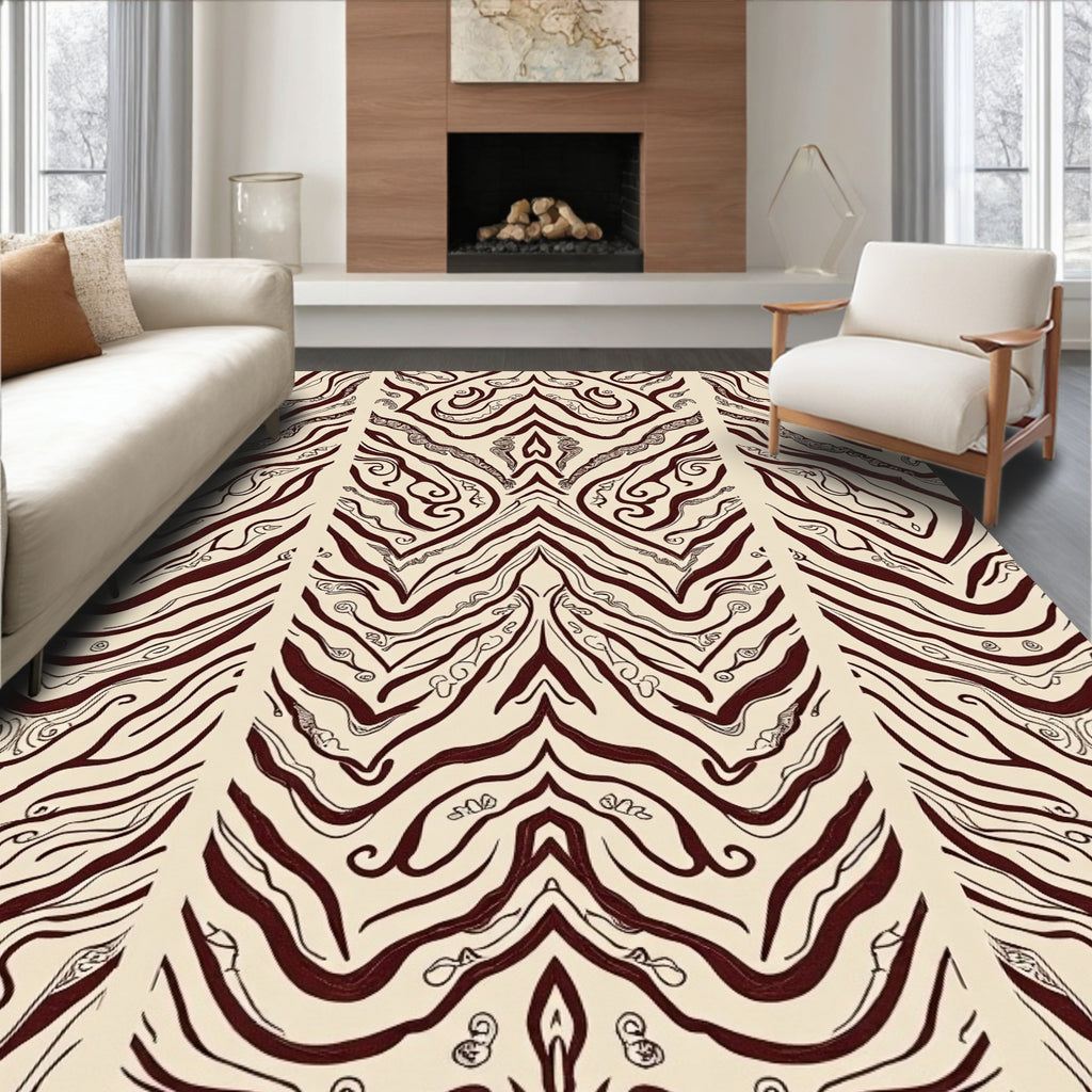 Rich Crimson Zebra Stripe Symmetry Rug