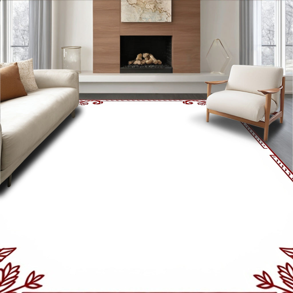 Rustic Red Floral Corner Border Rug