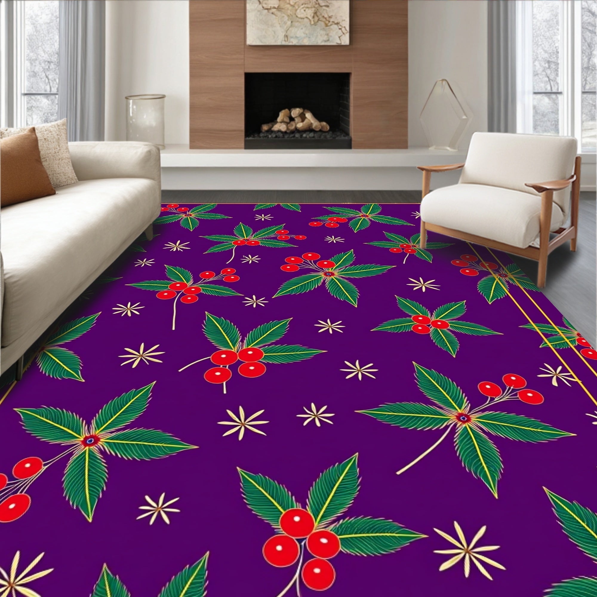 Purple Holly Berry Festive Scatter Rug