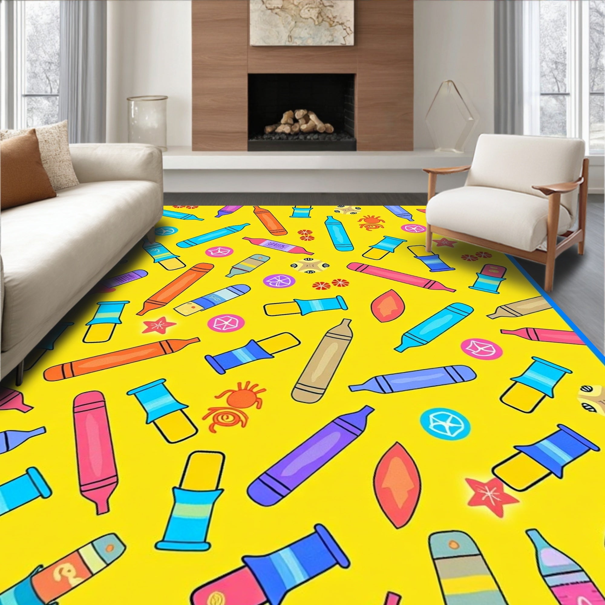 Yellow Crayon Collection Scattered Art Rug