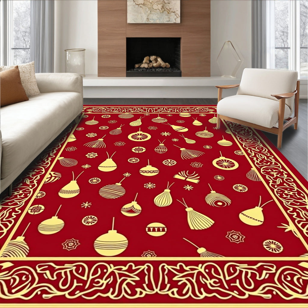 Crimson Gold Ornament Scatter Border Rug