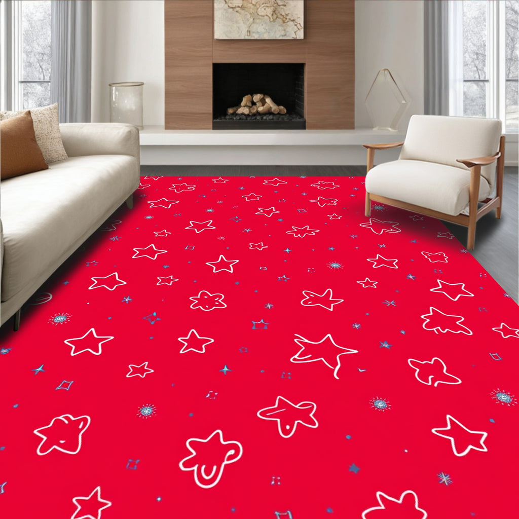 Red White Blue Star Festive Field Rug