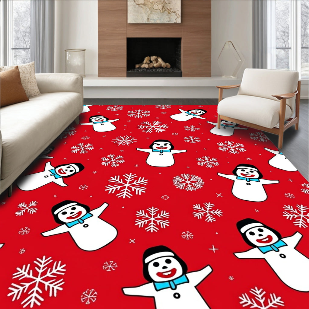 Joyful Snowman Red Snowflake Scatter Rug