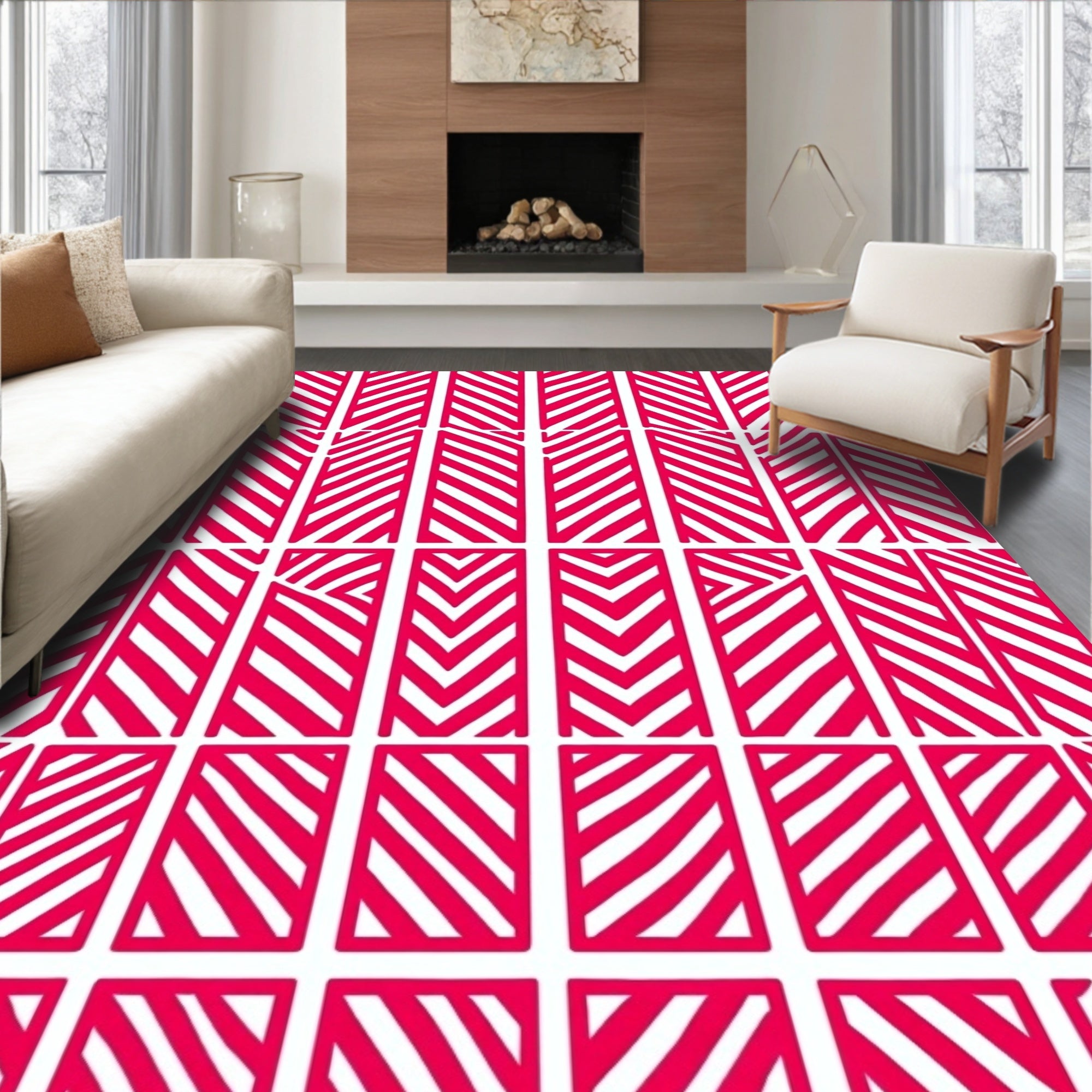 Bold Red Diagonal Stripe Blocks Rug
