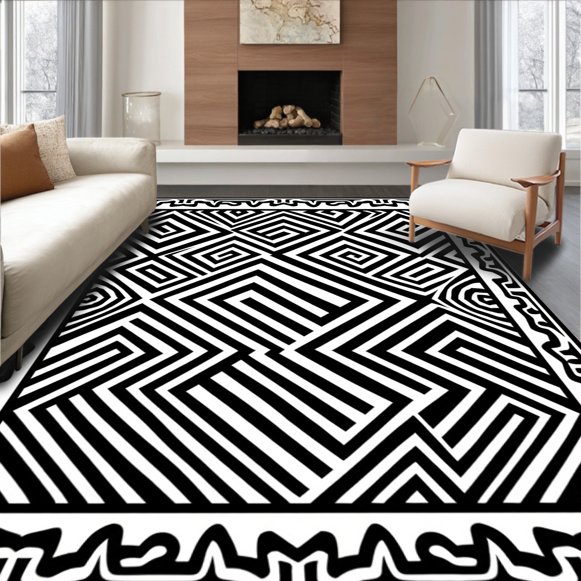 Chic Black White Optical Illusion Rug