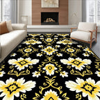 Black And Yellow Floral Medallion Rug