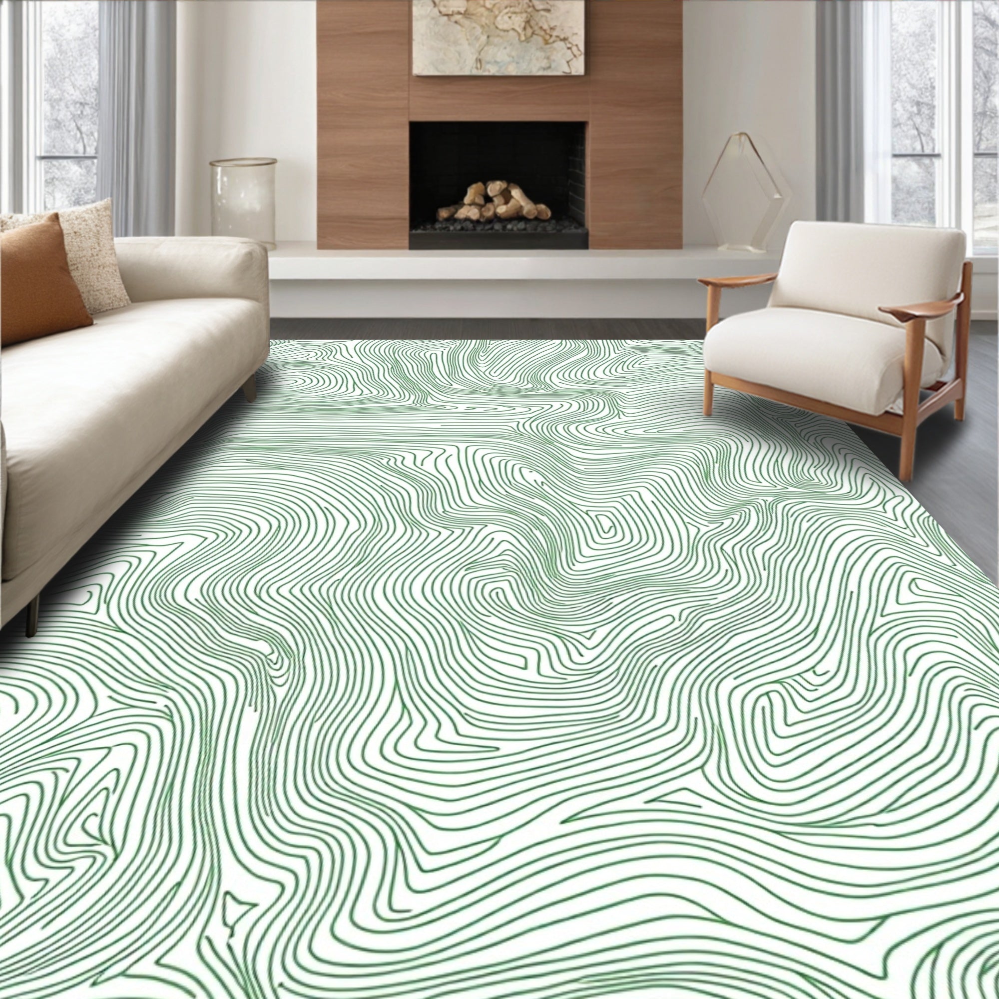 Green Contour Topographic Lines Rug
