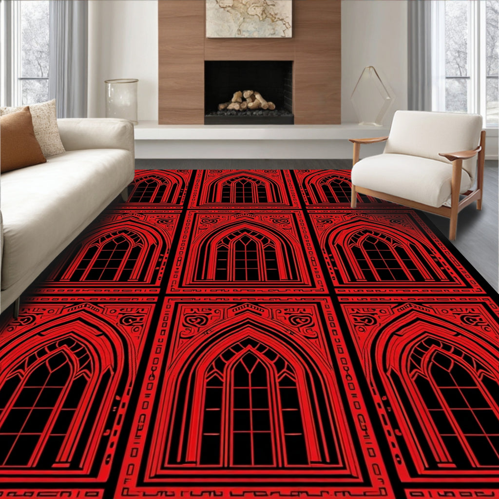 Gothic Red Arched Window Repeat Rug