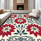 Crimson White Floral Art Nouveau Rug