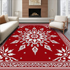 Crimson Snow Flake Mandala Border Rug