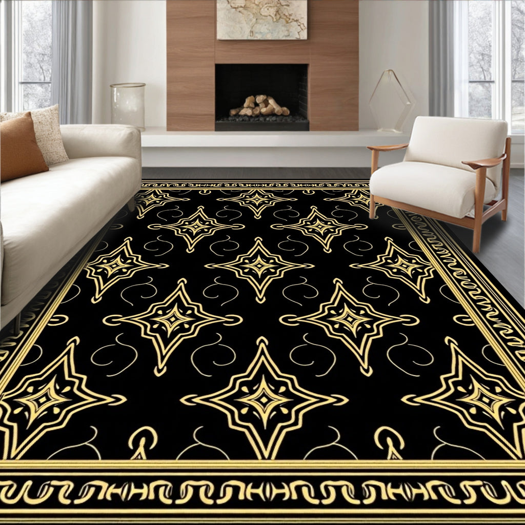 Gold Starburst Black Border Rug