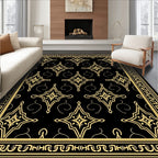 Gold Starburst Black Border Rug
