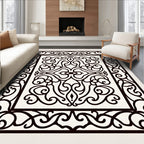 Black Scrollwork Medallion Border Rug