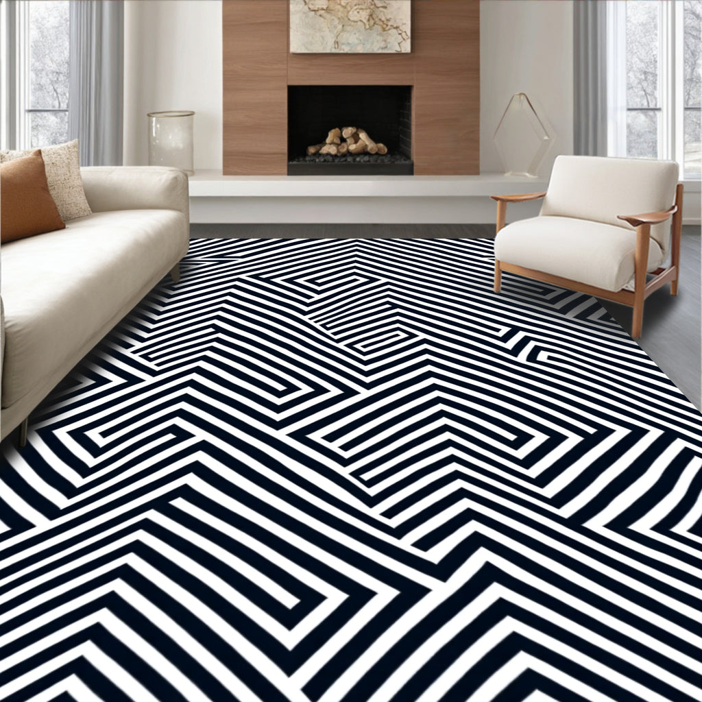 Bold Monochrome Linear Illusion Rug