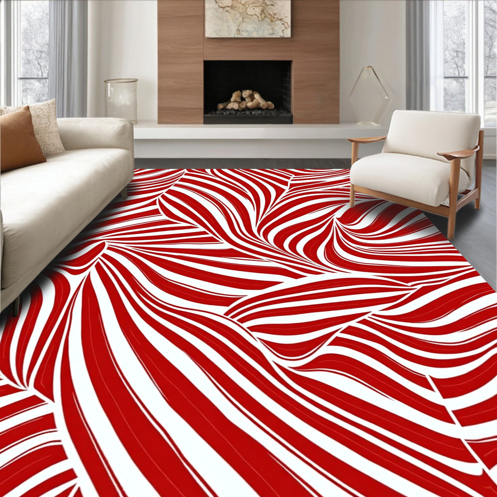 Crimson and White Wavy Stripes Rug