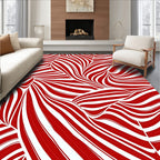 Crimson and White Wavy Stripes Rug