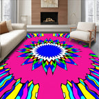 Radiant Pink Starburst with Multi-color Rays Rug