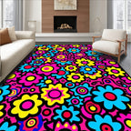 Retro Floral Explosion Bright Colors Rug