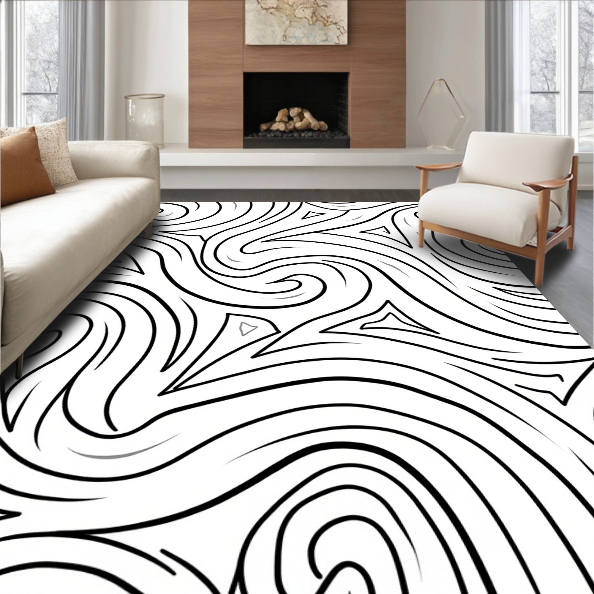 Monochromatic Swirl Tribal Art Rug
