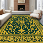 Emerald Green Gold Floral Medallion Rug