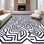 Dark Blue Geometric Maze Rug
