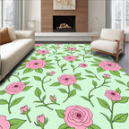 Pink Rose Garden With Green Leaves Rug