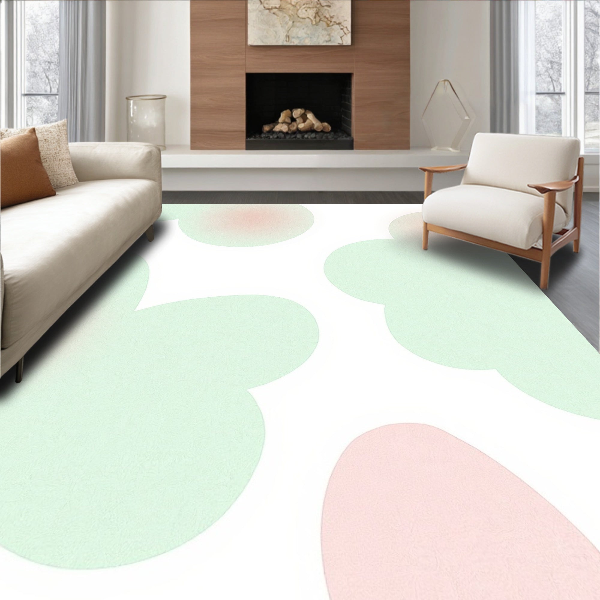 Soft Pink Mint Cloud Shapes Rug